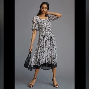 Anthropologie Square Neck Smocked Dress - M